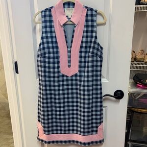 Sleeveless Sail to Sable Blue Plaid Dress with Pink Accents
